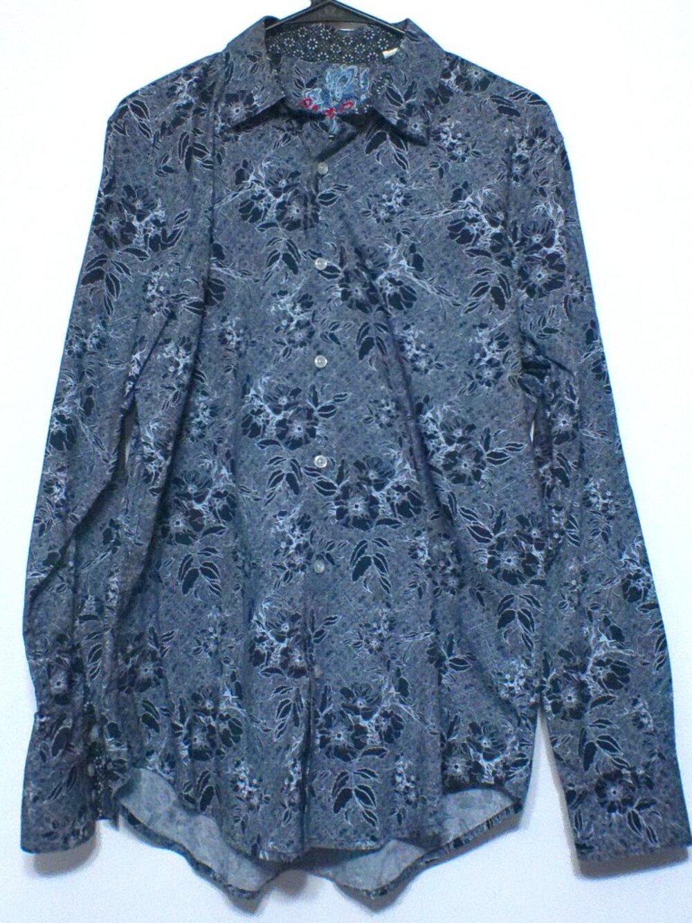 Robert Graham Classic Fit Mens Medium Button Front Shirt Blue Floral Flip Cuff